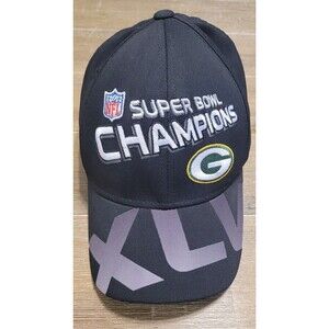 Green Bay Packers Hat Cap Mens Black White Gray Reebok Super Bowl XLV Champions
